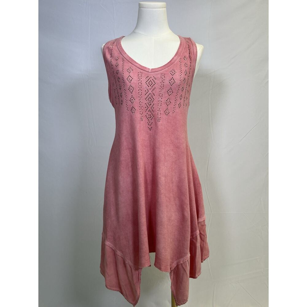 Vocal Rhinestones Asymmetrical Relaxed Pink Tank Dress Rock Grunge Womens M
